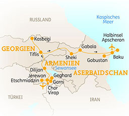 Kombireise Armenien - Georgien - Aserbaidschan (14 Tage) - Route