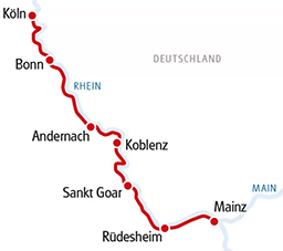 Flusskreuzfahrt auf dem Rhein kombiniert mit Radtouren - Reiseroute 