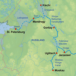 Route Flusskreuzfahrt von Moskau nach St. Petersburg