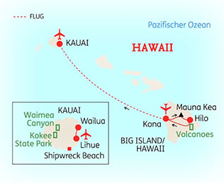 Rundreise Höhepunkte von Hawaii (13 Tage) - Reiseroute